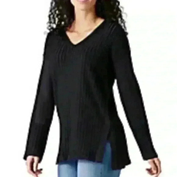 NWT SMARTWOOL Women's Shadow Pine V- Neck Rib Sweater in black Sz S - Picture 5 of 6